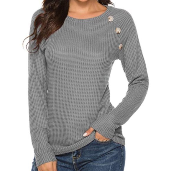 NWT Slate Gray Waffle Knit Button Shoulder Henley. - Picture 4 of 6